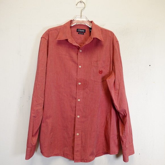 Chaps Shirt Mens Large Cotton‎ Button Down Red Long Sleeve Work Office - Picture 1 of 9